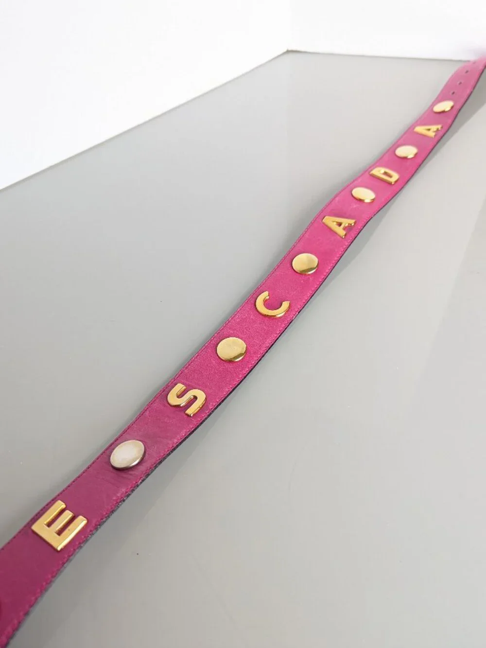 Escada Vintage Hot Pink Leather Belt Gold Tone Studded 